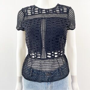 NFC New Friends Colony Black Eyelet Embroidered Top Size S Short Sleeve